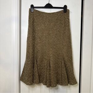 Lafayette 148 New York Metallic Brown Gold Tweed Flare Skirt Size 10 Midi Godet